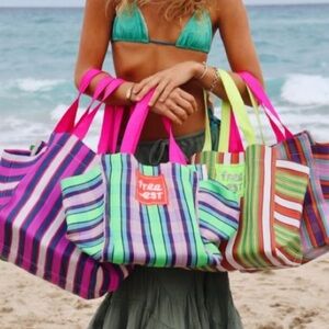 Free People Pink and Green Striped Tote Bag